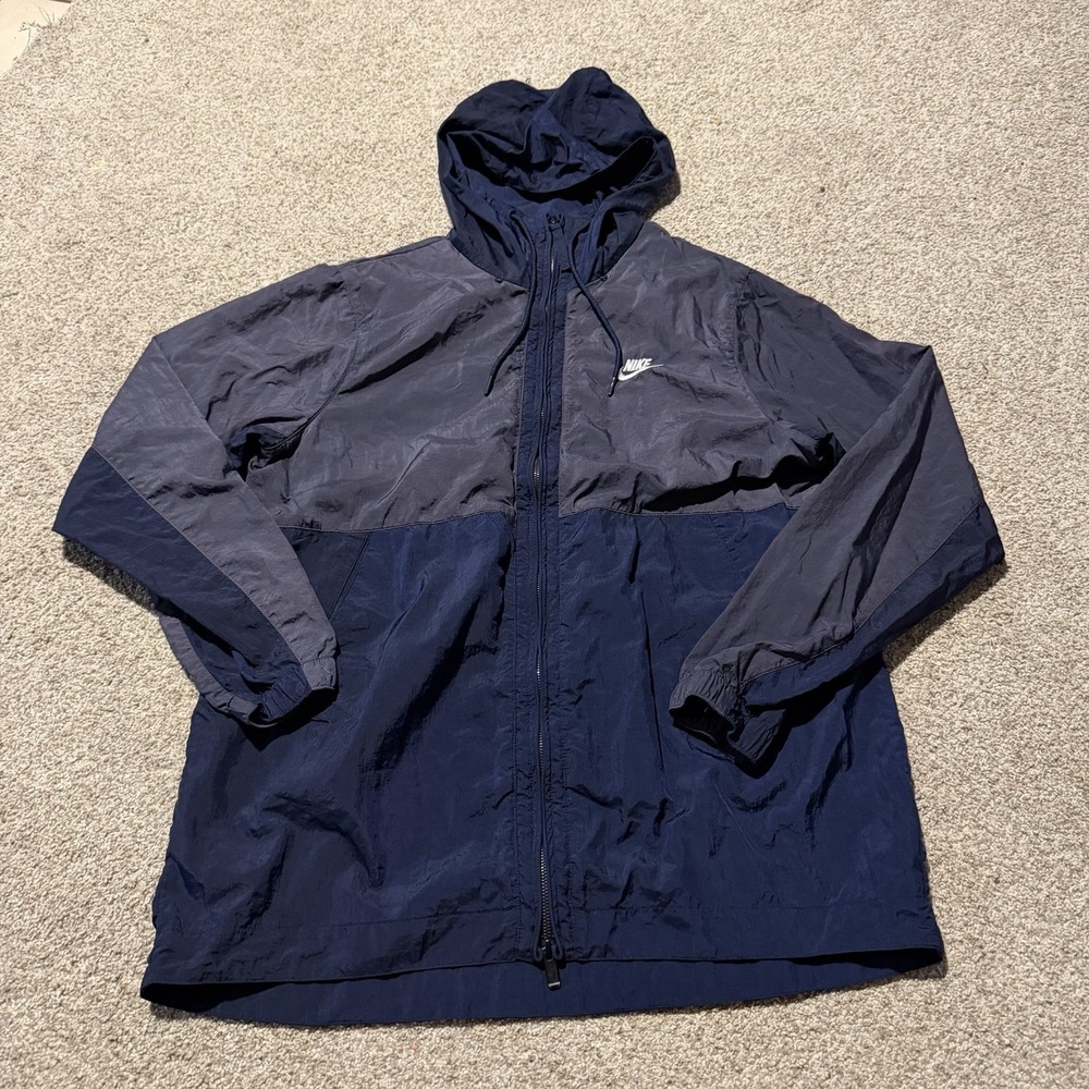 Nike Jacket Mens Large Blue‎ Hooded Full Zip Running Windbreaker Colorblock